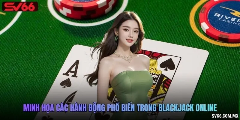 Minh họa các hành động phổ biến trong Blackjack online